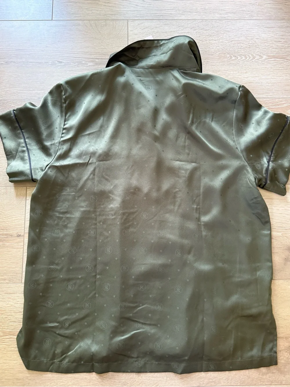 Victoria's Secret Olive Satin Pajama Set with Embroidered Pocket